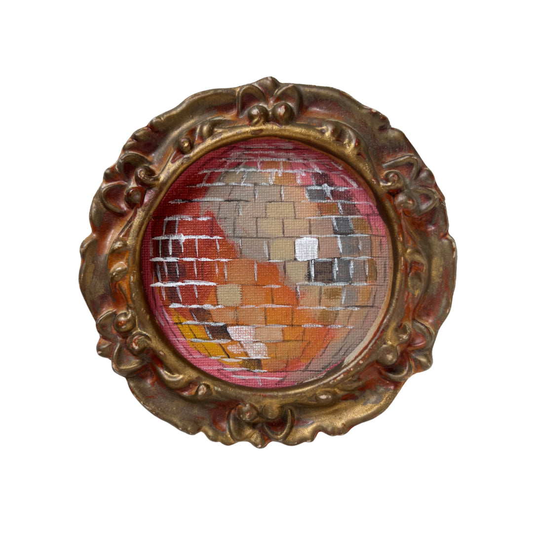 “bagliore rosa” Framed Original Disco Ball Painting