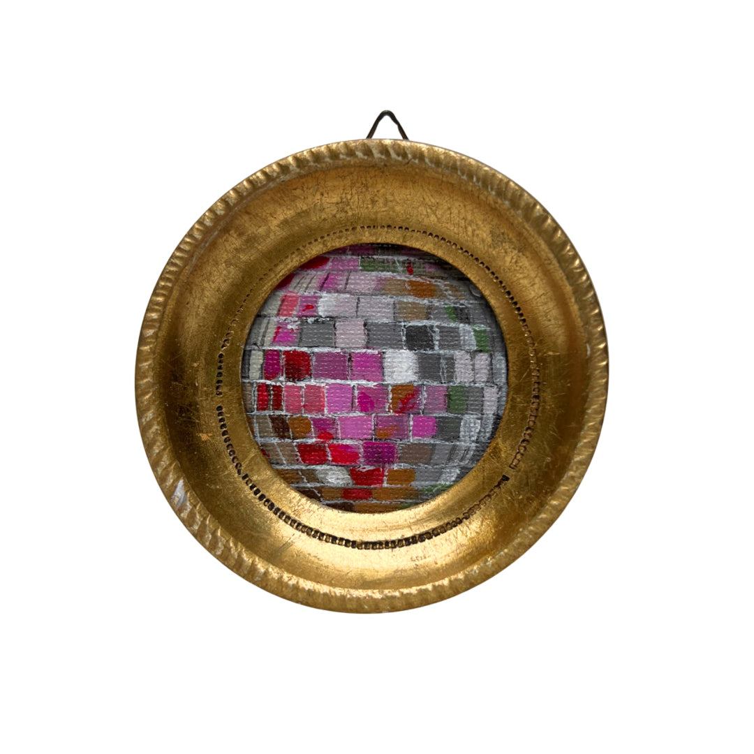 “rosa rossa II” Framed Original Disco Ball Painting