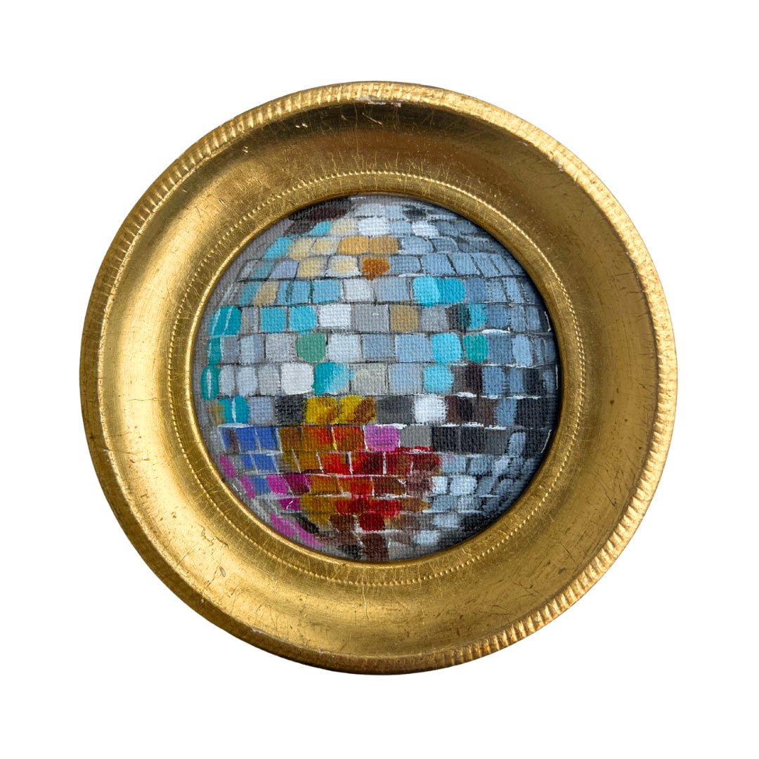 “vita della festa II" Framed Original Disco Ball Painting