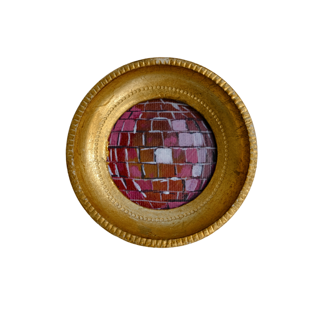 "rosa caldo II" Framed Original Disco Ball Painting