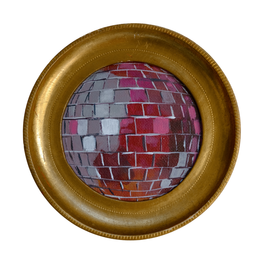 "rosa caldo" Framed Original Disco Ball Painting