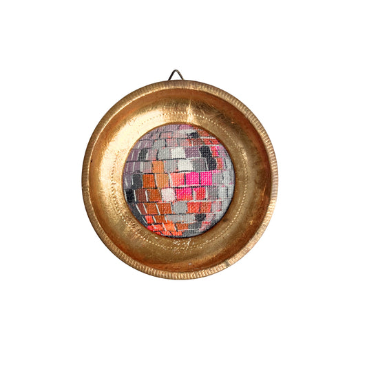 "rosa caldo II" Framed Original Disco Ball Painting