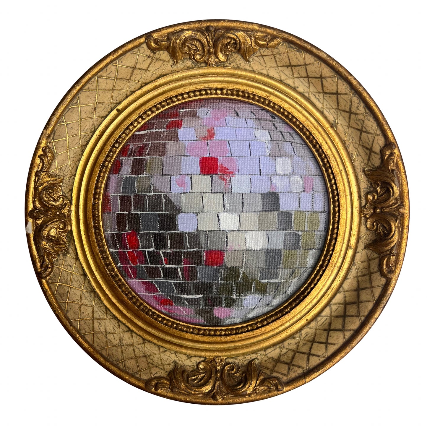 "giardino di pervinca" Framed Original Disco Ball Painting