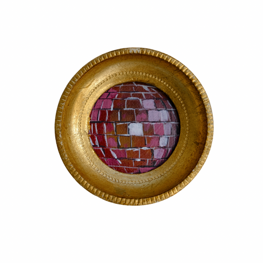 "rosa caldo II" Framed Original Disco Ball Painting