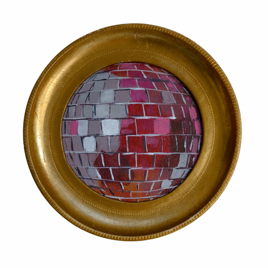 "rosa caldo" Framed Original Disco Ball Painting