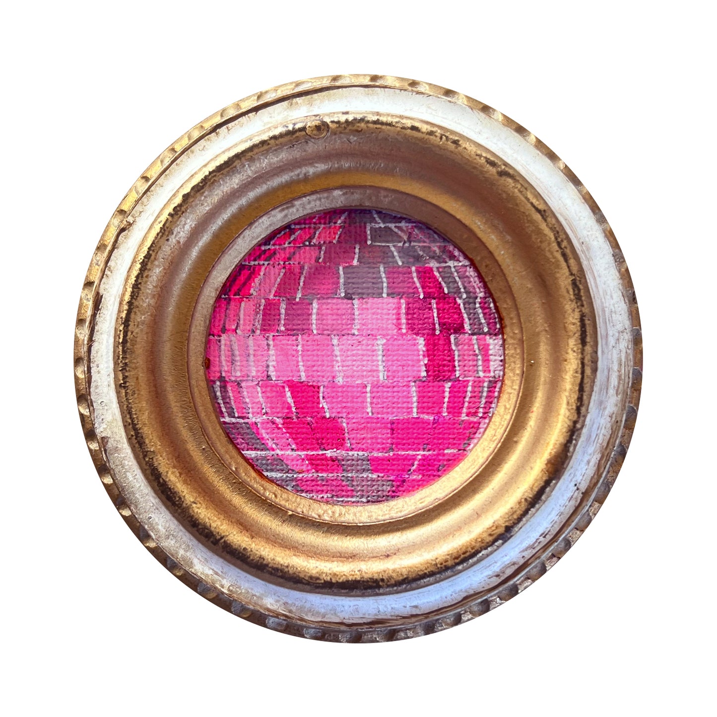 "Rosa rosa" Framed Original Disco Ball Painting